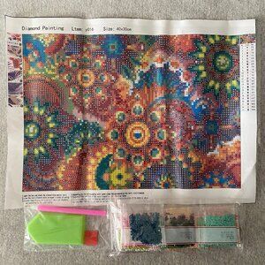 NWOT Diamond Painting Colourful Retro Flowers 40x30cm